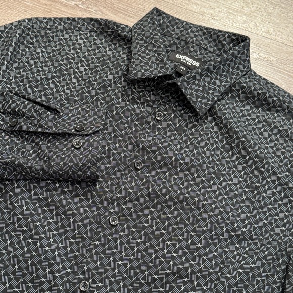 Express Shirt Mens Large Black Geometric Extra Slim Long Sleeve Button Up Casual - Picture 1 of 10